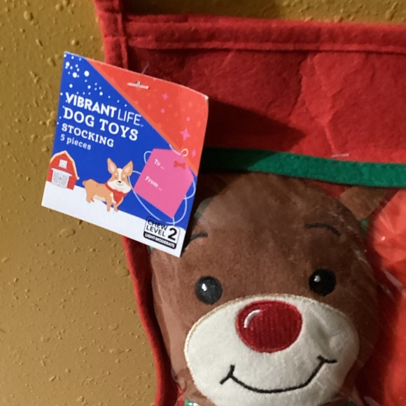 Vibrant Red and Green Dog Toy Stocking 5 piece set - Picture 2 of 3